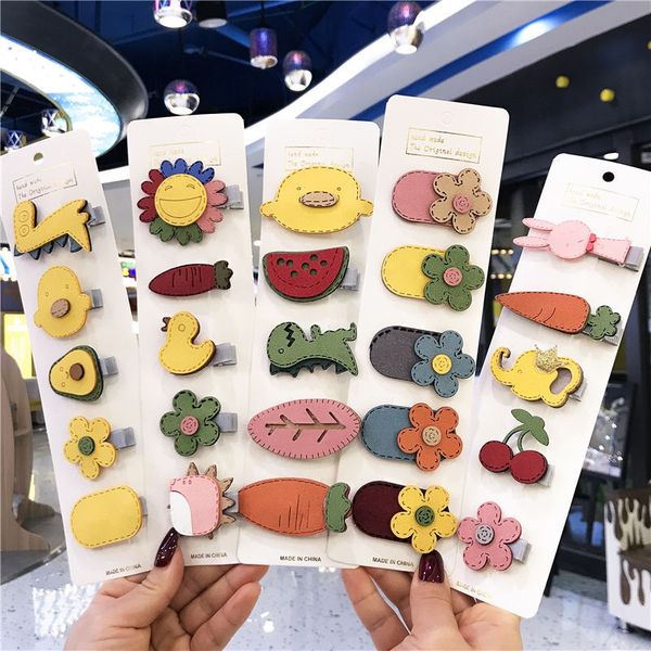 

korean cute fruit cartoon sunflower bb clip children flannel fruit dinosaur duckbill clip girl side bangs hairpin, Slivery;white