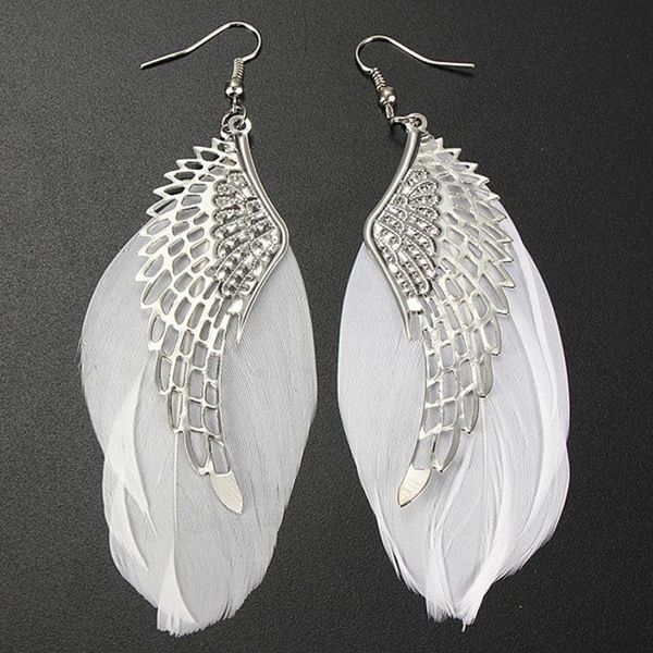 

superb angel metal wing earrings bohemian handmade exquisite ornaments vintage feather long drop jewelry bijoux trinket, Golden
