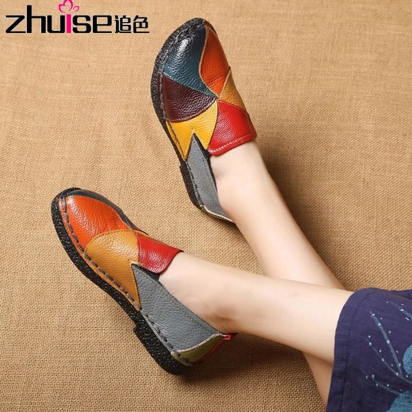 

2020 new autumn leather color matching single shoes female flat heel women's shoes soft bottom women's single mother, Black