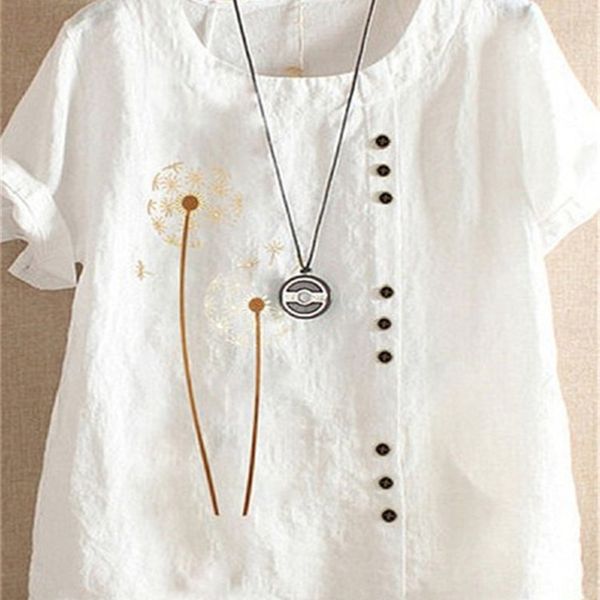 

случайная свободная круглой рубашка пуловер шея женщин размера больших пуловеров напечатана короткий рукав рубашка, White