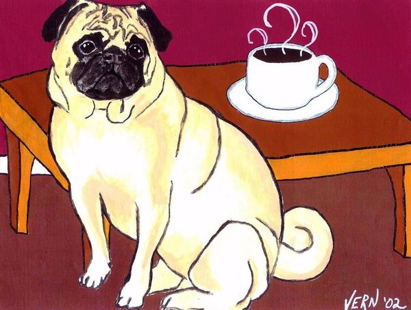 

fawn мопс с кофе dog art картина vern home decor расписанную hd печати живопись маслом на холсте wall art canvas картинки 200716