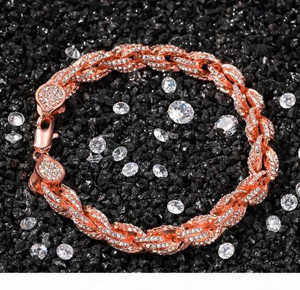 

k gold rope 9mm cz bling bling bracelet mens iced out rose gold rope chain bracelets simulated diamonds mens hip hop bracelet, Black