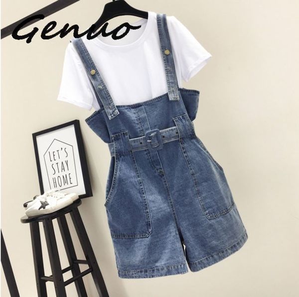 

new summer denim jumpsuits short overalls for women casual cotton belt rompers shorts overalls salopette femme denim playsuits, Black;white