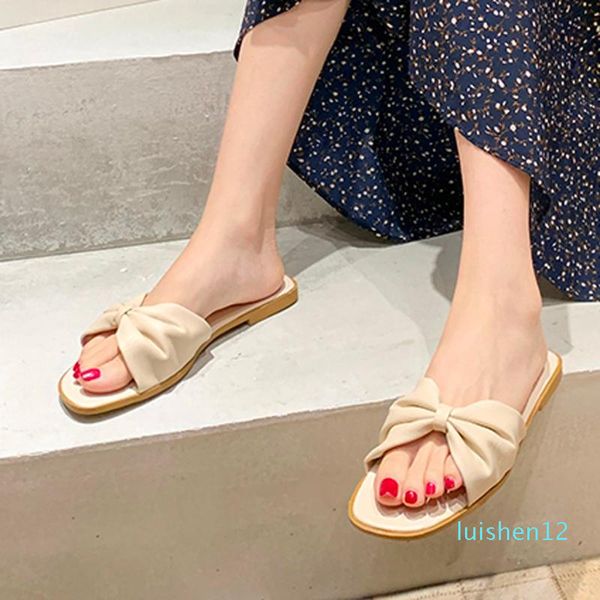 

2020 new women shoes summer fashion outdoor solid color slip-toe flip-flops bow beach shoes slippers flip-flops bow beach l12, Black