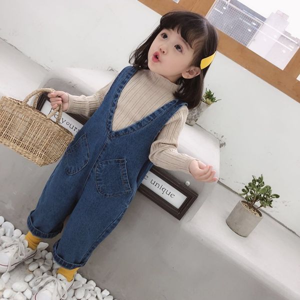 

kushe 2019 autumn girl solid color pocket denim belt korean wide leg pants style wide leg pants, Blue