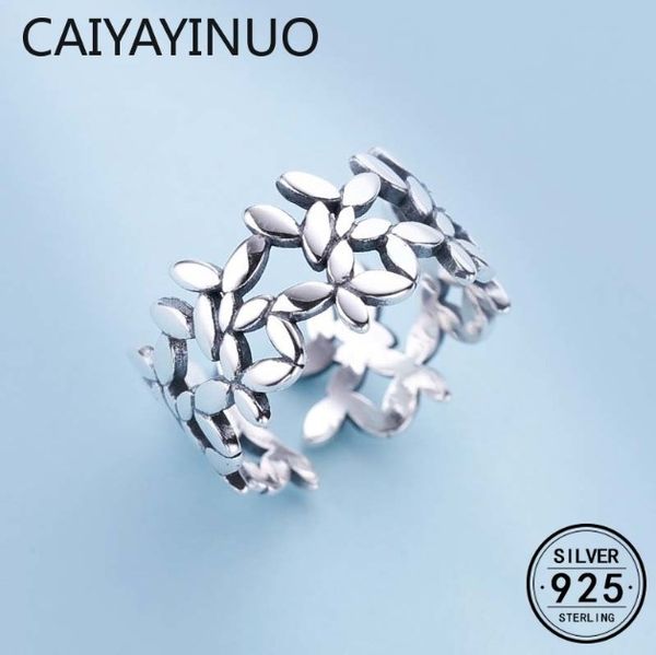 

caiyayinuo bohemian vintage 925 sterling silver leaf rings for women fashion statement jewelry adjustable finger ring gifts