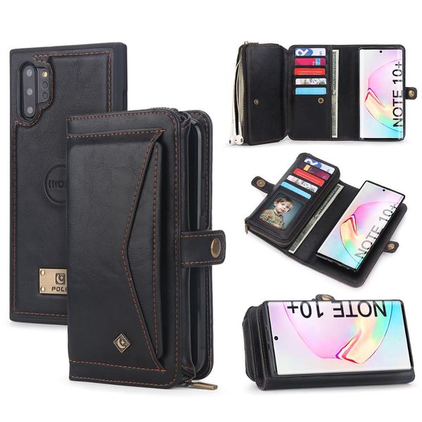 

for samsung note 10 plus wallet case luxury zipper detachable magnetic leather cover case for samsung galaxy note 10 s10 s9 plus