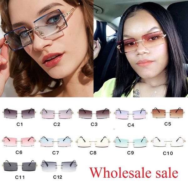 

rimless shades for women wholesale square sunglasses women 2020 retro rectangle glasses bulk sunglasses female men goggle uv400, White;black