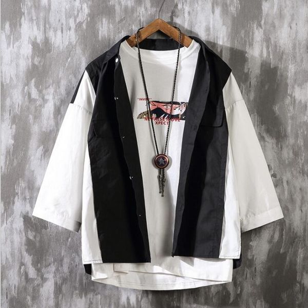 

#4207 2020 japanese jacket men patchwork loose windbreaker jacket male vintage loose plus size 5xl japanese kimono streetwear, Black;brown