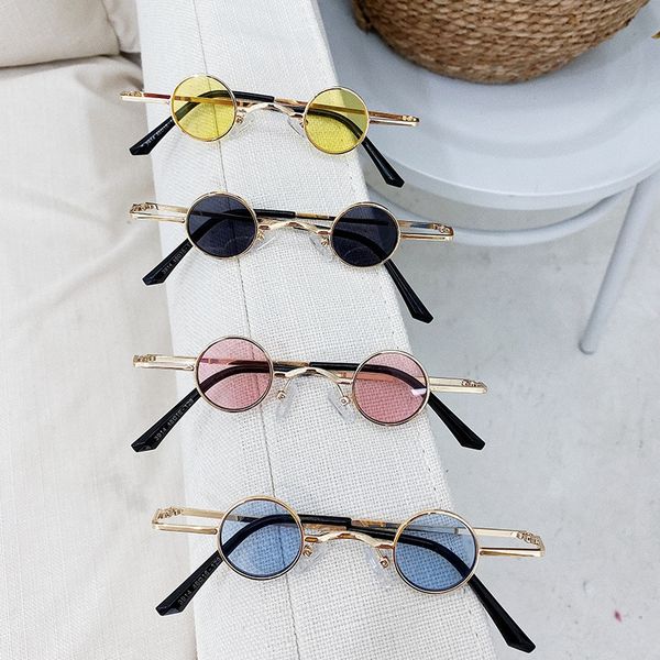 

wi4h8 personalized concave style children's hip-hop ultra small round frame p props sun female punk style sun sunglasses props sun glas, Blue