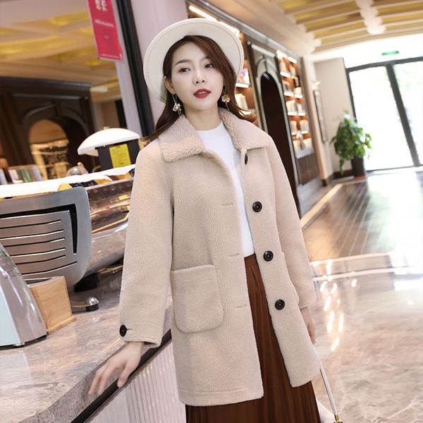 

2020 women warm winter natural lamb fur jacket fluff coat fashion single breasted shearing short thick warm real fur coat a226, Black