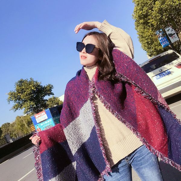 

new diagonal circle sand plaid women's thickened new diagonal circle sand warm plaid scarf shawl women's thickened warm scarf shaw, Blue;gray