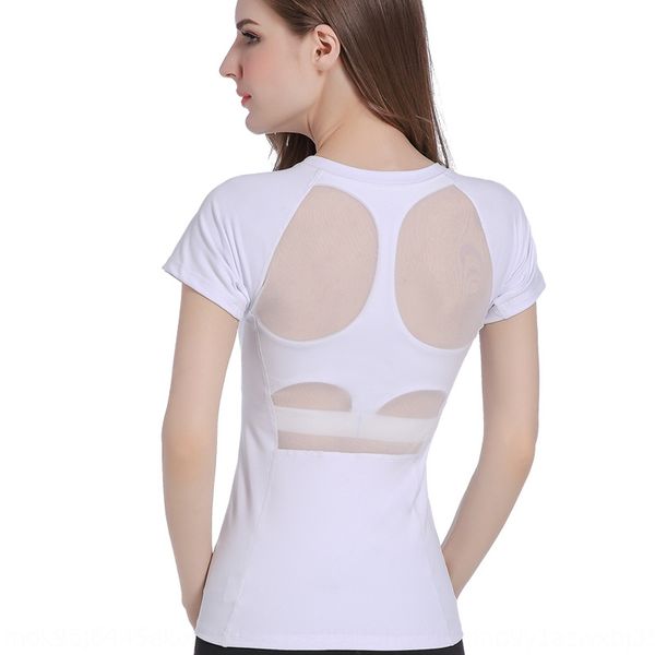 

y2hke одежда футболка женская одежда йога одежда top йога костюм сексуальный сетки назад красоты короткий рукав стрейч работает фитнес-упраж, White;red