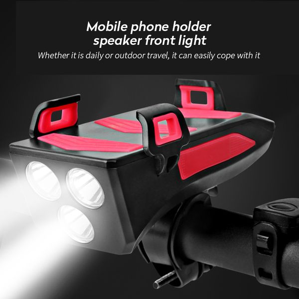 

multi-function 4 in 1 bicycle light usb rechargeable led bike headlight bike horn phone holder powerbank cycling light
