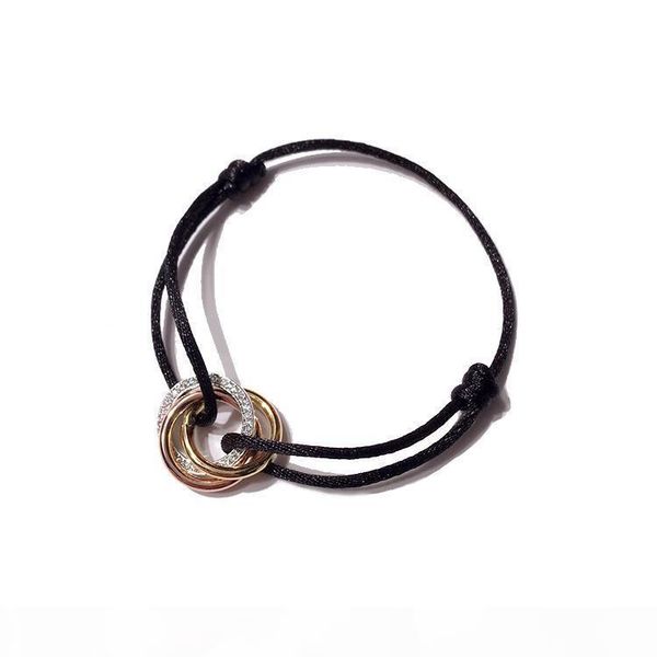 

g exquisite selling copper micro -plated three -color love bracelets for women three -ring crystal colored hand rope bracelet, Golden;silver