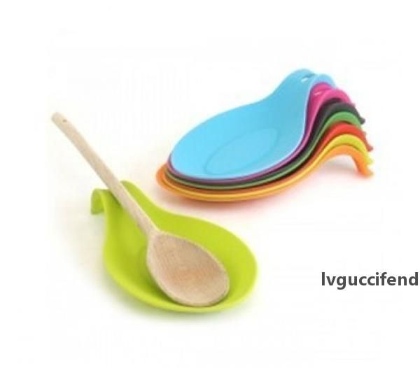 

colorful silicone spoon rest food grade silicone heat resistance spoon utensil spatula holder kitchen cooking tools wholesale 20pcs