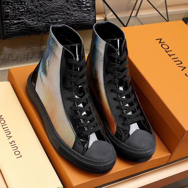 

tattoo sneaker boot men shoes lightweight footwears high lace -up sports casual men boots fashion classic vintage sneakers, Black