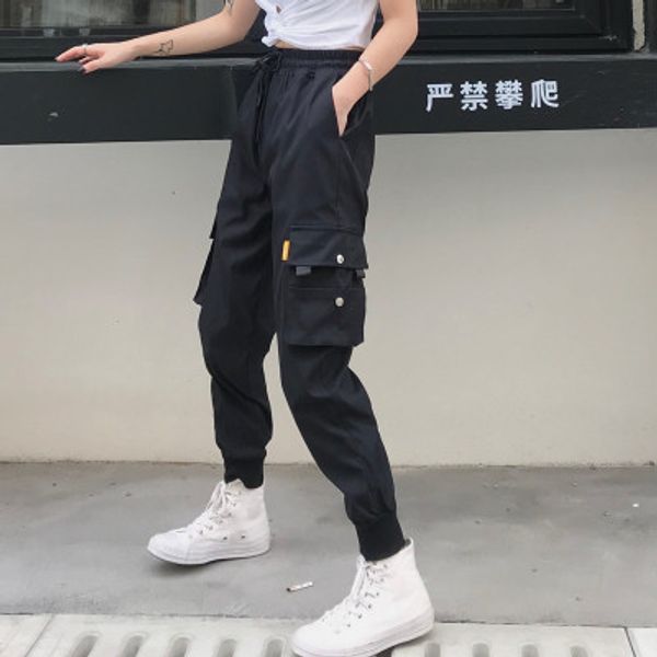 

jogger pants womens designer pants with big pockets high waist casual clothing loose trousers tactical hip hop pant trousers, Black;white