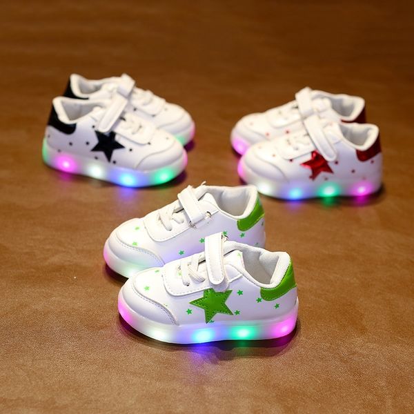 

summer new sports sneakers male and female children's white running shoes children's leisure lighting shoes for 1-6 years old, Black