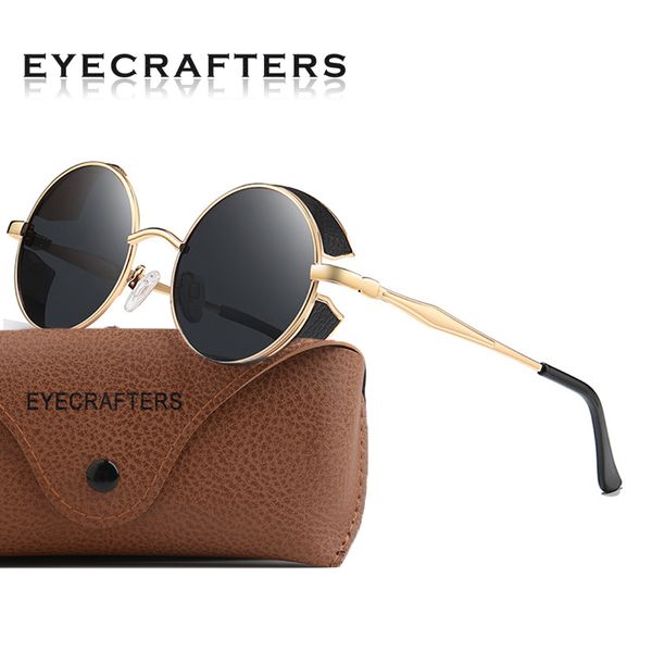 

2020 new mens womens polarized steampunk sunglasses retro punk vintage metal eyewear uv400 round vintage glasses, White;black
