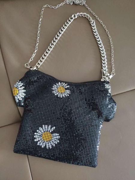 

boutique de fgg lovely daisy flower print t-shirt shape women small shoulder purses and handbags aluminum chain crossbody bag