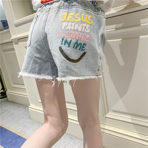

girls shorts and jeans shorts wear summer clothes 2020 new all-match children's jeans medium and large children's thin western sty, Blue