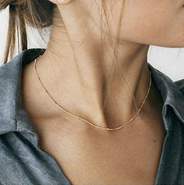 

fashion designer minimalist gold color beads choker necklace for women girl chokers jewelry colar collares, Golden;silver