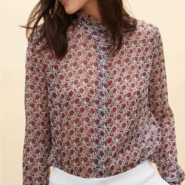 

stand collar print women shirt casual wild temperament lady blouse 2020 new, White