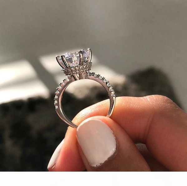 

e new luxury jewelry 925 sterling silver round cut 8mm white z eternity party women wedding band crown diamond ring for lovers, Slivery;golden