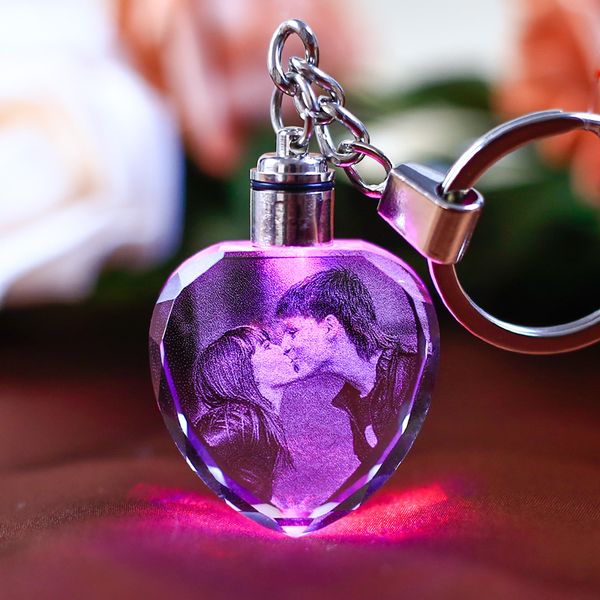 

party favor personalized weeding souvenir k9 crystal laser engraved led light key chains po frame decoration keyring drop