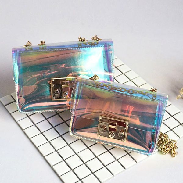 

fashion new brand pvc transparent women handbag laser hasp cute shoulder bag female designer crossbody bags small flap messenger bag