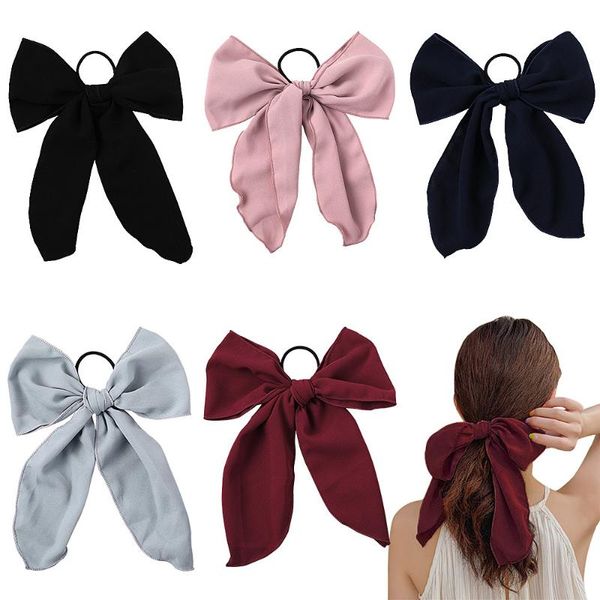 

women rubber bands tiara satin ribbon hair bowknot elastic hair band rope scrunchies holder gum for girl accessory, Golden;silver