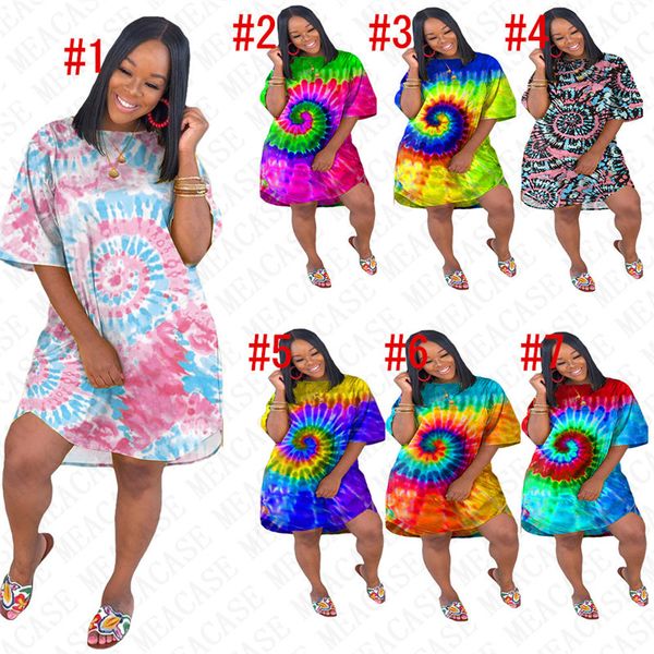 

2020 лето дизайнера tie dye женщины платьев негабаритной сыпучие платья с коротким рукавом длинного tshirt общей bikinis крышка 7 rainnbow ц, White