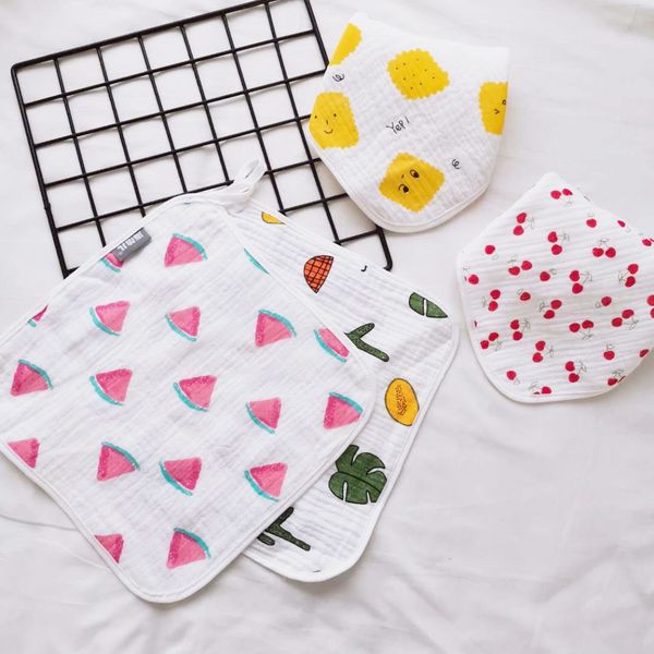 

four-layer square combed pure cotton crepe printed gauze square children's cotton baby face wash saliva towel face towel