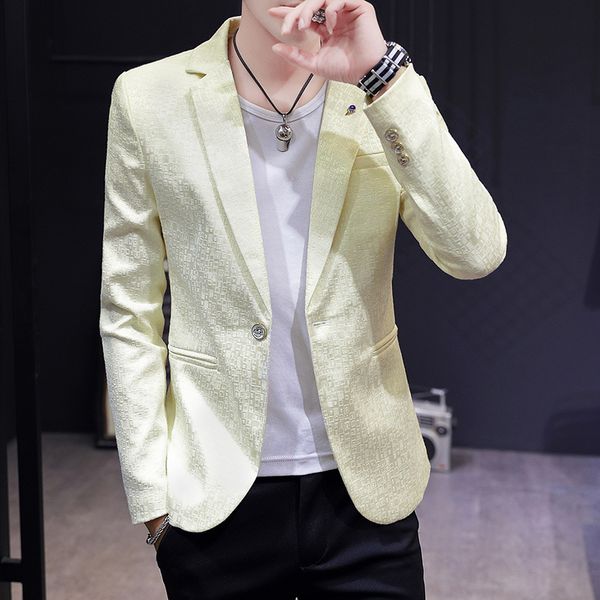 

hoho 2020 men business casual suit autumn thin one-piece youth slim fit suit, White;black