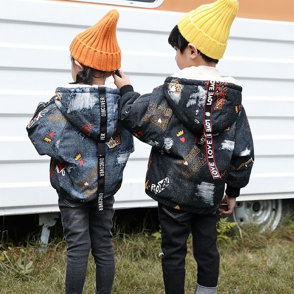 

children's men's and women's and children's bread baby fleece thickened short denim warm coat warm down jacket down jack, Blue;gray