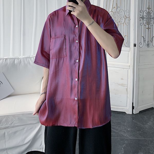 

e-baihui summer gradual change short sleeve shirt korean version of the trend of loose coat lovers wear a shirt with half sleeve bottom, White;black