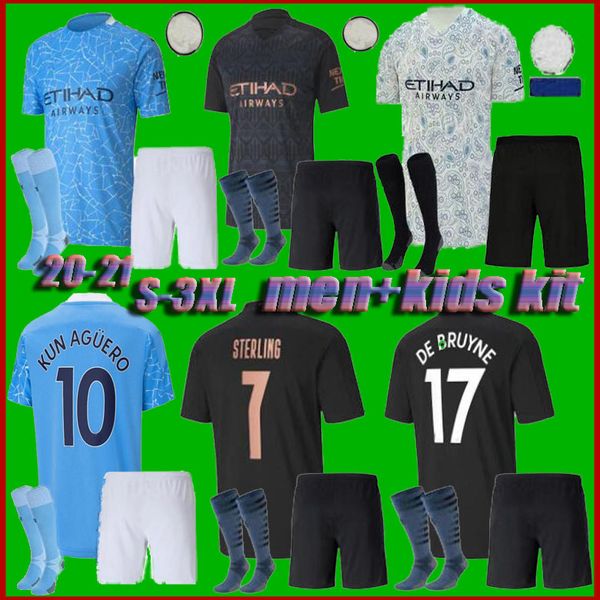 

men kids 2020 de bruyne g. jesus soccer jersey city 20 21 mahrez kun aguero football shirt mendy man uniforms manchester size: s-3xl, Black;yellow