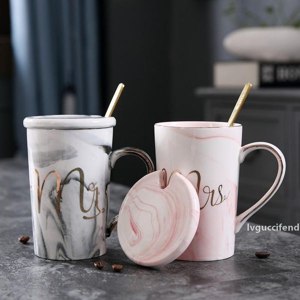 

luxury marble pattern ceramic mugs gold plating mrs mr couple lover s gift morning mug milk coffee tea breakfast creative cup t200506