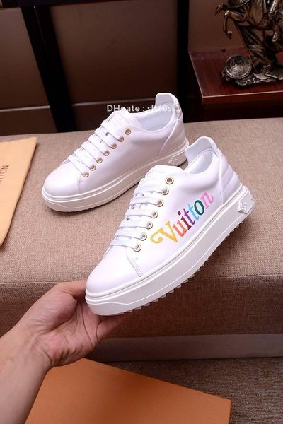 

2021-2020r limited custom leather thick -bottom embroidered low -casual men 's tide shoes ,fashionable lace up sneakers ,size :38, Black
