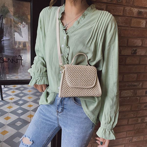 

hasp bolso de paja women beach straw bucket bag burlap square bag messenger bag salvaje mensajero moda hombro tejido hecho