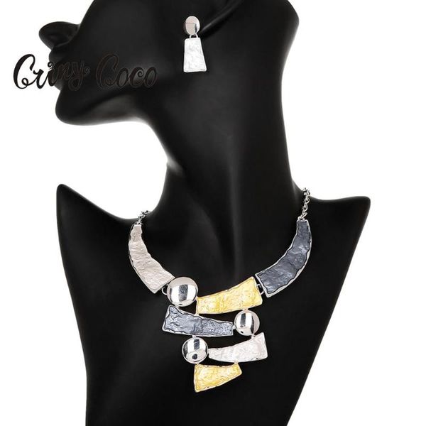 

cring coco women vintage handmade necklaces & pendants for women famale alloy chain geometric choker 2020 new popular necklace, Silver