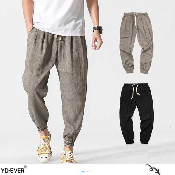 

cotton linen casual harem pants men joggers man summer trousers male chinese style baggy pants 2020 harajuku clothe-d, Black