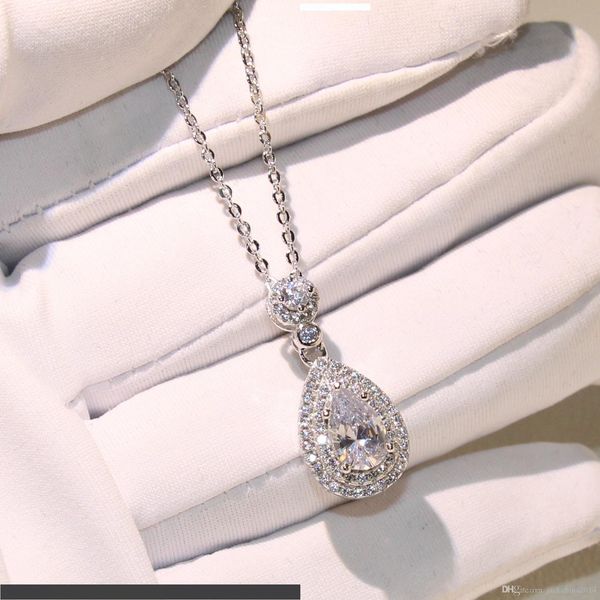 

selling wholesale professional luxury jewelry water drop necklace 925 sterling silver pear shape z cz diamond pendant for women gift