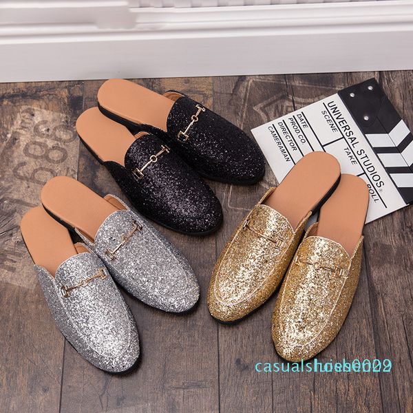 

half shoes for men glitter shoes slipper men shoes slippers casual mule masculino scarpe uomo schoenen mannen sepatu pria kapcie c09 l22, Black