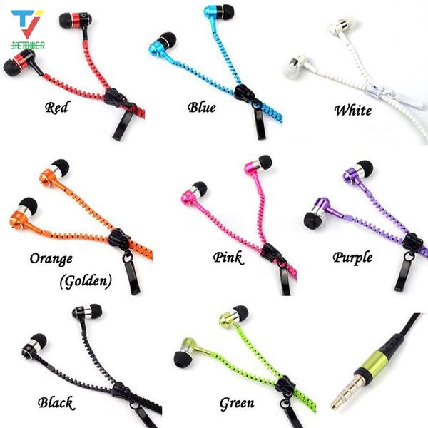 

zipper earphones headset 3.5mm jack bass earbuds in-ear zip earphone headphone with mic for iphone 7 6 plus samsung s6 android phone mp3 pc
