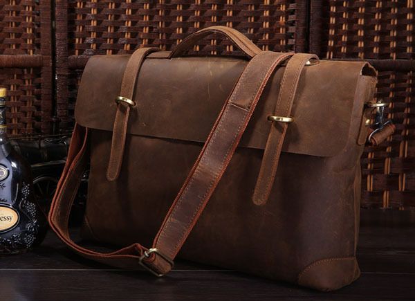 

nesitu vintage real crazy horse leather genuine leather men messenger bags 15.6 inch lapbriefcase #m7082