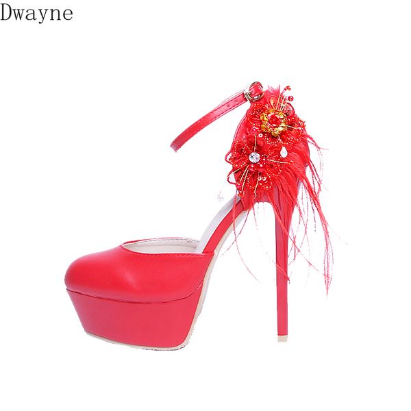 

ultra high heel platform hollow bridal shoes one-line buckle with pointed fashion wedding shoes banquet female sandals, Black