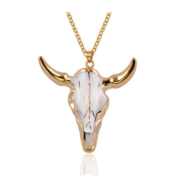 

new bohemian tauren cow pendant bull head necklace long chain gold horn stylish women men fashion jewelry gift d00533, Silver