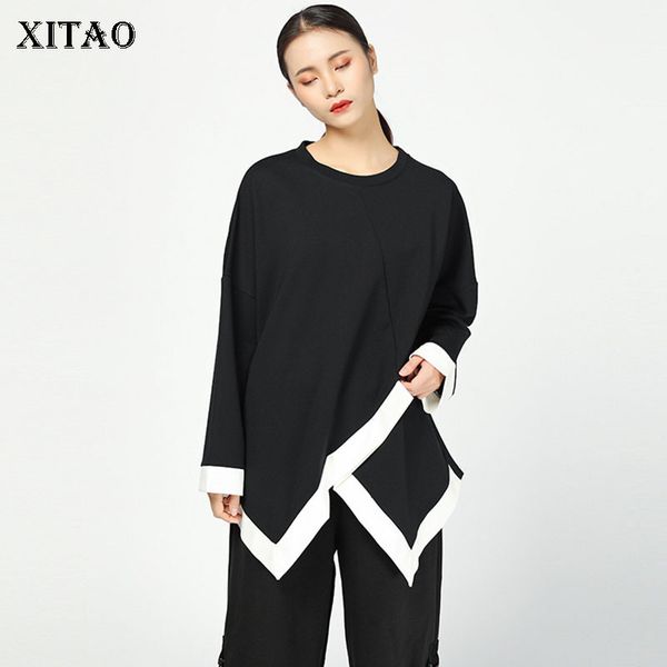 

xitao] 2020 весна лето корея новая мода o-образным вырезом полное рукавом футболки женщины лоскутная нерегулярное повседневная футболка zll, White